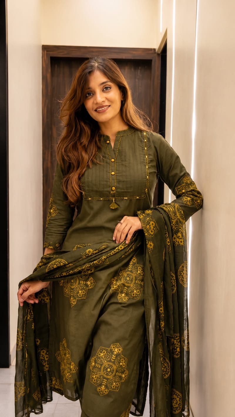 Printed pure cotton suit