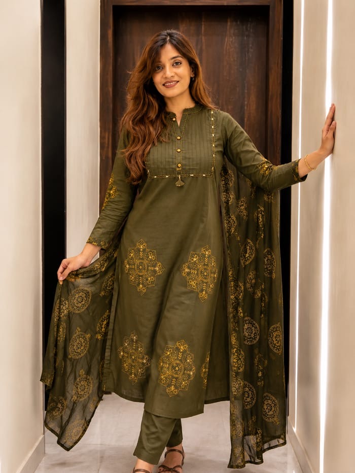 Printed pure cotton suit