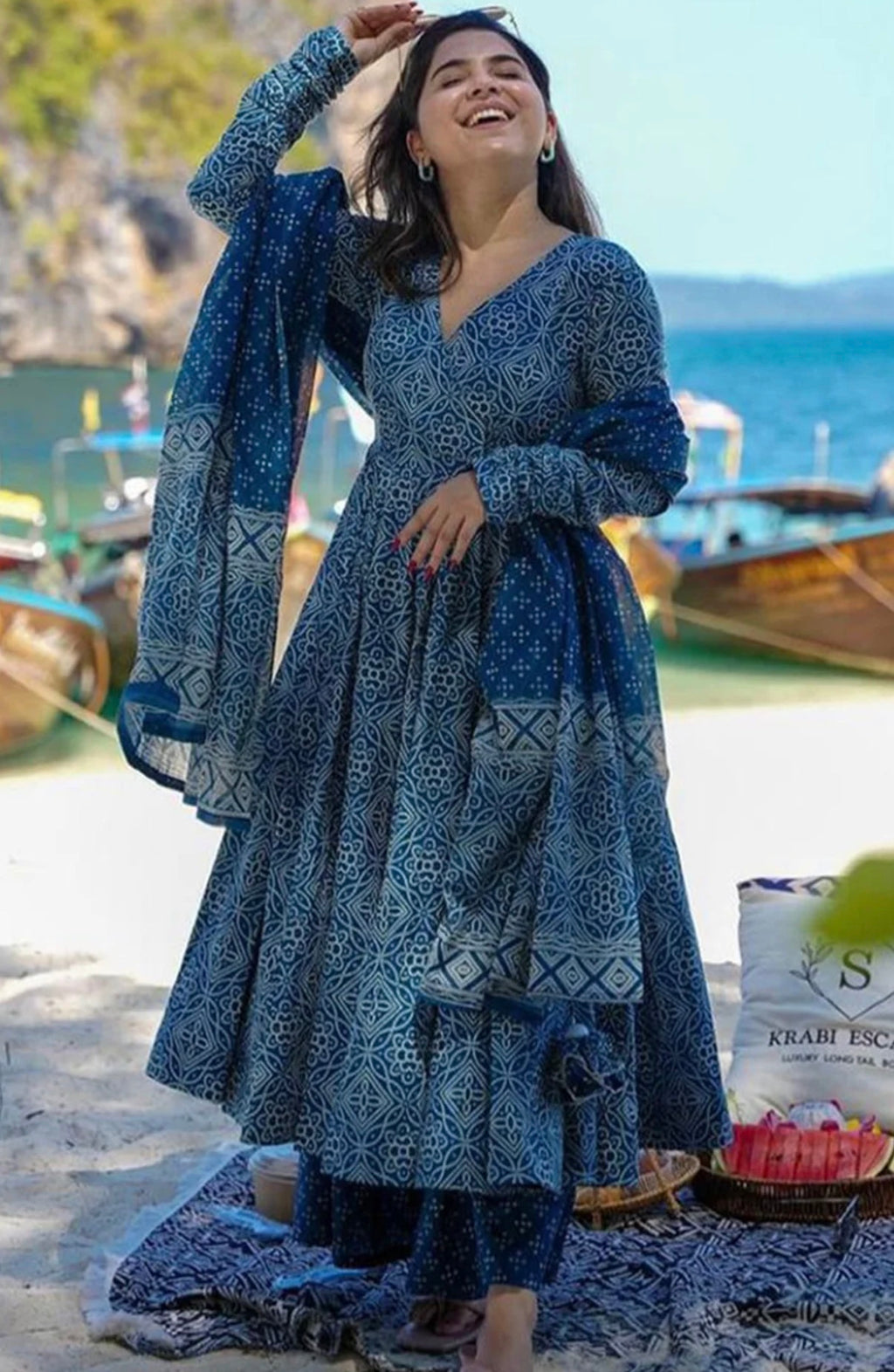 Blue Anarkali Kurti Set