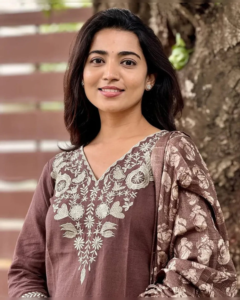 Elegant Brown Embroidered Kurta Set with Dupatta