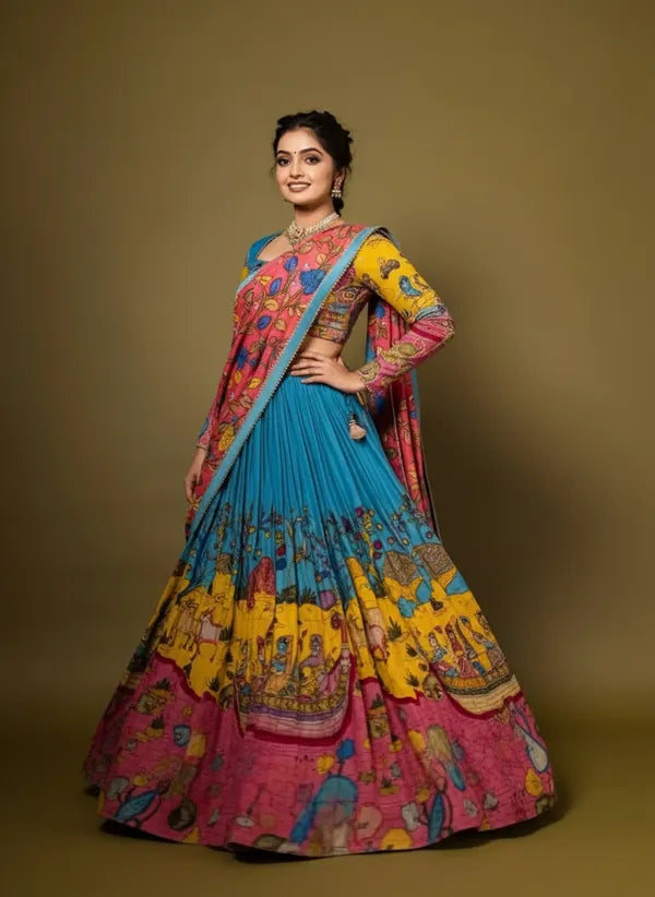 Vibrant Printed Anarkali Gown with Designer Dupatta