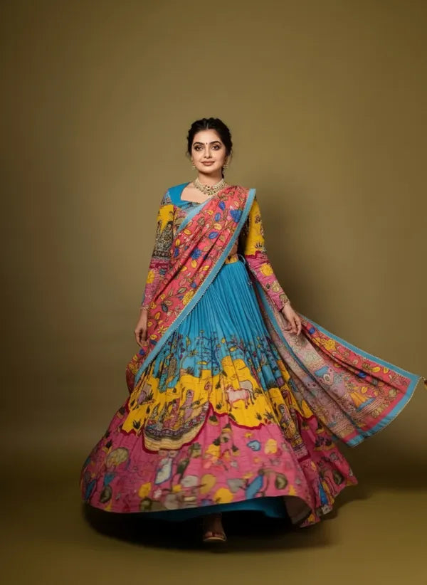 Vibrant Printed Anarkali Gown with Designer Dupatta
