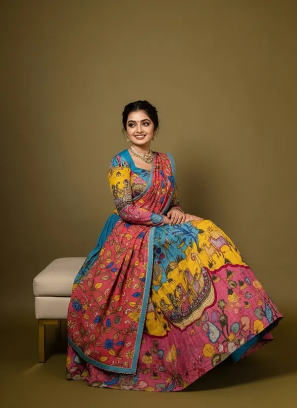 Vibrant Printed Anarkali Gown with Designer Dupatta